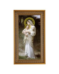 Bouguereau: Divine Innocence Textured Art in 12" x 21" Antique Genuine Gold-Leaf Wood Frame with Acanthus Border