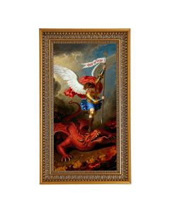 Archangel St. Michael Defeating the Dragon Textured Art in 12" x 21" Antique Genuine Gold-Leaf Wood Frame with Acanthus Border