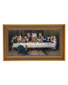Zabateri: The Last Supper Textured Art in 12" x 21" Antique Genuine Gold-Leaf Wood Frame with Acanthus Border