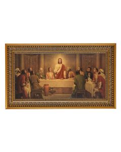Chambers: The Last Supper Textured Art in 12" x 21" Antique Genuine Gold-Leaf Wood Frame with Acanthus Border