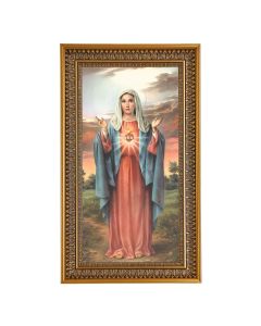 Immaculate Heart of Mary Textured Art in 12" x 21" Antique Genuine Gold-Leaf Wood Frame with Acanthus Border