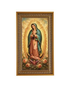 O.L. of Guadalupe Textured Art in 12" x 21" Antique Genuine Gold-Leaf Wood Frame with Acanthus Border