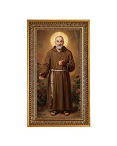 St. Pio Textured Art in 12" x 21" Antique Genuine Gold-Leaf Wood Frame with Acanthus Border
