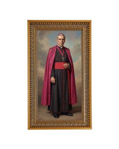 Archbishop Fulton Sheen Textured Art in 12" x 21" Antique Genuine Gold-Leaf Wood Frame with Acanthus Border