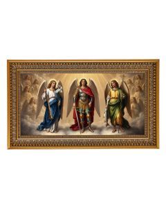 The Three Holy Angels Textured Art in 12" x 21" Antique Genuine Gold-Leaf Wood Frame with Acanthus Border