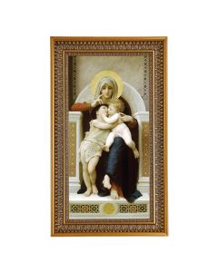 Bouguereau:Madonna with Christ Child and St. John the Baptist Textured Art in 12" x 21" Antique Genuine Gold-Leaf Wood Frame with Acanthus Border