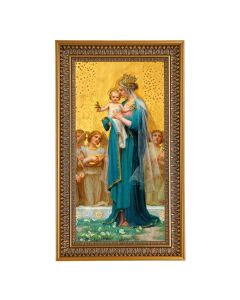 Vidal:Madonna and Child Textured Art in 12" x 21" Antique Genuine Gold-Leaf Wood Frame with Acanthus Border