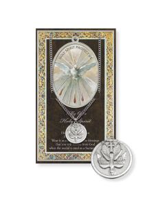 Holy Spirit Genuine Pewter Medal on a 24" Chain with Biography and Picture Folder