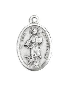 1" Oval Antiqued Silver Oxidized Saint John Evangelist Medal