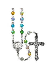 Multicolor Aurora Borealis Bead Rosary, Boxed