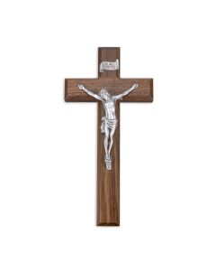 10" Walnut Wood Cross with a Fine Pewter Corpus