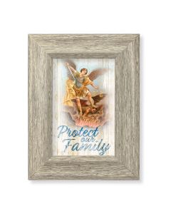 6 1/2" x 8 1/2" Grey Weathered Frame with St. Michael - Home Blessing Artwork on Wood Plaque