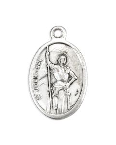 1" Oval Antiqued Silver Oxidized Saint Joan of Arc Medal