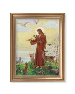 13 1/2" x 16 9/16" Gold Leaf Antique Finished Frame with 11" x 14"  Saint Francis Textured Art