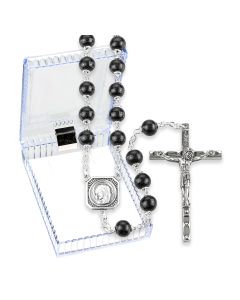 Black Boxwood Bead Rosary, Boxed