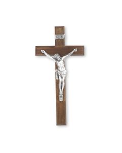 12" Walnut Wood Cross with Antiqued Fine Pewter Corpus