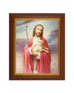 10 1/2" x 12 1/2" Walnut Finish Beveled Frame with 8" x 10" Good Shepherd Textured Art