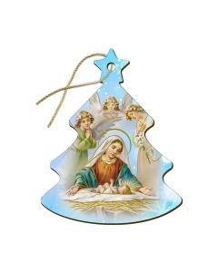 3 1/2" x 3 3/8" Fine Art Wooden Christmas Tree Ornament with Gold Accents