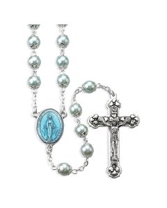Blue Pearl Capped Bead Rosary, Boxed