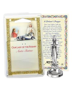 Our Lady of the Rosary Auto Statue with Prayer Card