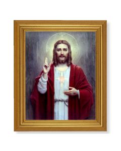 10" x 12" Gold Leaf Finish Beveled Frame with 8" x 10" Chambers: Sacred Heart of Jesus Textured Art