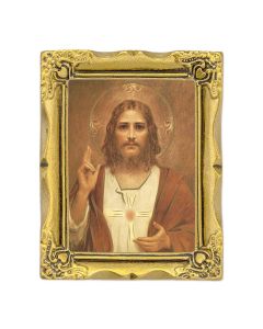 3" x 2" Antique Gold Frame with Chambers: Sacred Heart of Jesus Print-P65