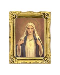 3" x 2" Antique Gold Frame with Chambers: Immaculate Heart of Mary Print-P65