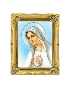 3" x 2" Antique Gold Frame with O.L. of Fatima Immaculate Heart of Mary Print-P65