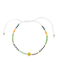 Multi Colored Tiny Glass Cube and Cross Adjustable Bracelet