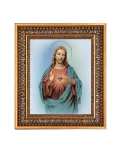 8" x 10" Sacred Heart of Jesus Print in a 11.5" x 13.5" Vintage Bronze with Acanthus Leaves Frame with Velvet Backing Easel and Glass