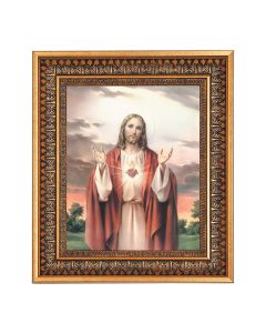 8" x 10" Simeone: Sacred Heart of Jesus Print in a 11.5" x 13.5" Vintage Bronze with Acanthus Leaves Frame with Velvet Backing Easel and Glass