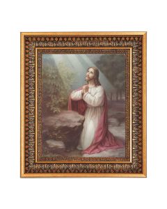8" x 10" Christ on Mount Olive Print in a 11.5" x 13.5" Vintage Bronze with Acanthus Leaves Frame with Velvet Backing Easel and Glass