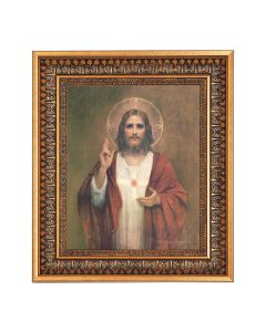 8" x 10" Chambers: Sacred Heart of Jesus Print in a 11.5" x 13.5" Vintage Bronze with Acanthus Leaves Frame with Velvet Backing Easel and Glass