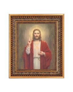 11.5" x 13.5" Vintage Bronze with Acanthus Leaves Frame with Velvet Backing Easel and Glass with a8" x 10" Chambers: Sacred Heart of Jesus Print 