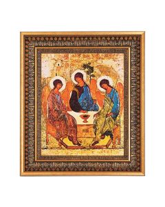 8" x 10" Rubler: Holy Trinity-Hospitality of Abraham Print in a 11.5" x 13.5" Vintage Bronze with Acanthus Leaves Frame with Velvet Backing Easel and Glass