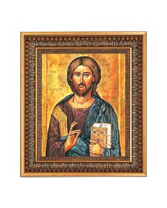 8" x 10" Christ The All Knowing Print in a 11.5" x 13.5" Vintage Bronze with Acanthus Leaves Frame with Velvet Backing Easel and Glass