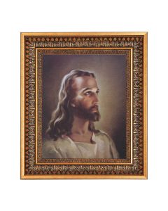 8" x 10" Sallman: Head of Christ Print in a 11.5" x 13.5" Vintage Bronze with Acanthus Leaves Frame with Velvet Backing Easel and Glass