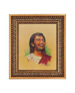 8" x 10" Segura: Laughing Jesus Print in a 11.5" x 13.5" Vintage Bronze with Acanthus Leaves Frame with Velvet Backing Easel and Glass