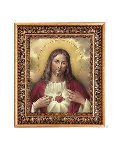 11.5" x 13.5" Vintage Bronze with Acanthus Leaves Frame with Velvet Backing Easel and Glass with an 8" x 10" Sacred Heart of Jesus Print