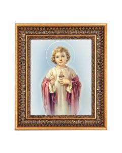 8" x 10" Child Sacred Heart of Jesus Print in a 11.5" x 13.5" Vintage Bronze with Acanthus Leaves Frame with Velvet Backing Easel and Glass