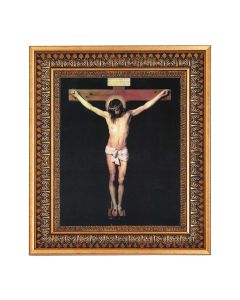 11.5" x 13.5" Vintage Bronze with Acanthus Leaves Frame with Velvet Backing Easel and Glass with a 8" x 10" Crucifixion Print 