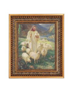 8" x 10" Sallman: Good Shepherd Print in a 11.5" x 13.5" Vintage Bronze with Acanthus Leaves Frame with Velvet Backing Easel and Glass