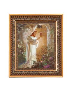 8" x 10" Sallman: Christ Knocking Print in a 11.5" x 13.5" Vintage Bronze with Acanthus Leaves Frame with Velvet Backing Easel and Glass