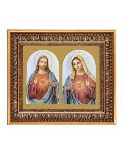 8" x 10" Sacred Hearts Print in a 11.5" x 13.5" Vintage Bronze with Acanthus Leaves Frame with Velvet Backing Easel and Glass