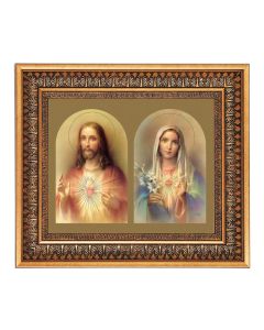 8" x 10" Sacred Hearts of Jesus Print in a 11.5" x 13.5" Vintage Bronze with Acanthus Leaves Frame with Velvet Backing Easel and Glass