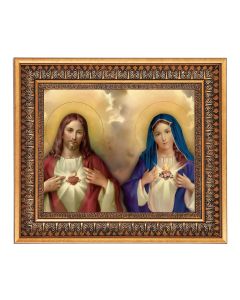A 8" x 10" Sacred Hearts Print in a 11.5" x 13.5" Vintage Bronze with Acanthus Leaves Frame with Velvet Backing Easel and Glass