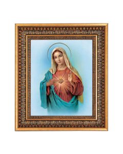 8" x 10" Immaculate Heart of Mary Print in a 11.5" x 13.5" Vintage Bronze with Acanthus Leaves Frame with Velvet Backing Easel and Glass