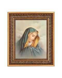 8" x 10" Sorrowful Madonna Print in a 11.5" x 13.5" Vintage Bronze with Acanthus Leaves Frame with Velvet Backing Easel and Glass