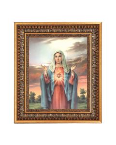 8" x 10" Simeone: Immaculate Heart of Mary Print in a 11.5" x 13.5" Vintage Bronze with Acanthus Leaves Frame with Velvet Backing Easel and Glass