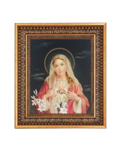 11.5" x 13.5" Vintage Bronze with Acanthus Leaves Frame with Velvet Backing Easel and Glass with a 8" x 10" Immaculate Heart of Mary Print